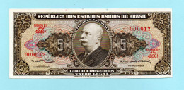 Brazil Banknote 5 Cruzeiros ( ERROR Shift Rightwards & Low Serial Number 000012 ) - 1953-1959 - UNC - Brésil