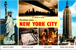 New York City Greetings With Brooklyn Bridge Statue Of Liberty Times Square And More - Manhattan