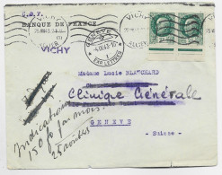 FRANCE PETAIN 2FR PAIRE BDF LETTRE COVER MEC VICHY ALLIER 1943 POUR GENEVE SUISSE - 1941-42 Pétain