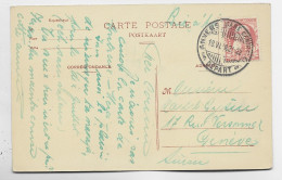 BELGIQUE 10C PERFORE PERFIN U.T.C. ANGERS GARE CENTRAL DEPART 1908 CARTE PRIVEE TO GENEVE - 1905 Grosse Barbe