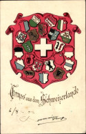 Blason CPA Gruß Aus Dem Schweizerlande, Blason Der Kantone - St. Anton