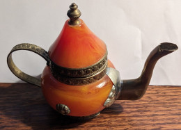 Théière Miniature Jade Orange Et Métal - Theepot