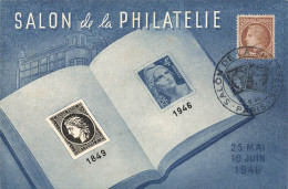 Salon De La Philatélie 1946 * CPA Illustrée * Timbre Timbres Tp Stamp Stamps Paris Cachet Oblitération Affranchissement - Briefmarken (Abbildungen)