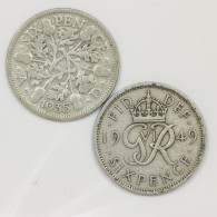 Grande Brétagne / UK, George VI, Lot ARGENT (2) 6 Pence 1936 & 6 Pence 1949, Argent (Silver) - H. 6 Pence