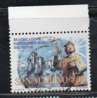 REPUBBLICA SAN MARINO 1997 BETIFICAZIONE DI BARTOLOMEO MARIA DAL MONTE BEATIFICATION LIRE 800 USATO USED OBLITERE' - Gebruikt