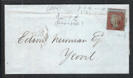 GRANDE BRETAGNE Ca.1854: LSC De Londres Pour Yeovil Avec Le Y&T 8a, TB PAC, Obl. "Londres 13 Dans Un  Losange" - Lettres & Documents
