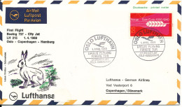 Norway Cover First Flight Lufthansa LH 215 Boeing 737 Oslo - Copenhagen - Hamburg 1-4-1969 - Lettres & Documents