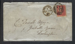 GRANDE BRETAGNE Ca.1867: LSC De Londres Pour Darlington Avec Le Y&T 26 Pl.98, Lettres "LC", Obl. Duplex "Londres NW 15" - Storia Postale