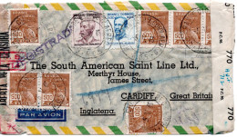68171 - Brasilien - 1945 - 20.000R MiF A R-LpBf RIO GRANDE -> Grossbritannien, M Brasil & Brit Zensuren - Storia Postale