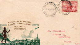 Australia 1934 Victorian Centenary, First Day Of The Philatelic Exhibition+ Sticker - Lettres & Documents