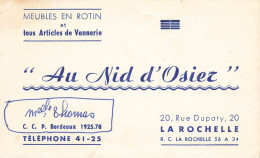 La Rochelle * Meubles En Rotin AU NID D'OSIER 20 Rue Dupaty * Carte De Visite Ancienne - La Rochelle
