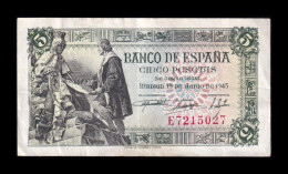 España Spain 5 Pesetas Capitulaciones 1945 Pick 129a Serie E Ebc Xf - 5 Peseten