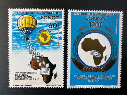 Congo Kongo 1990 / 1991 Mi. 1203 - 1204 1980 10e Anniversaire UPAP PAPU Panafricaine Des Postes Map Karte Carte Ballon - Ongebruikt