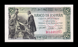 España Spain 5 Pesetas Capitulaciones 1945 Pick 129a Serie D Sc Unc - 5 Pesetas