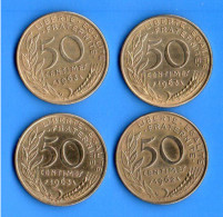 FRANCE . 50 CENTIMES . MARIANNE LAGRIFFOUL . 1962 & 3 X 1963 . LOT DE 4 PIÈCES - Réf. N°234B - - 50 Centimes