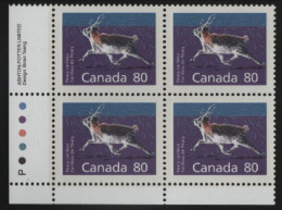 Canada 1988-92 MNH Sc 1180 Peary Caribou LL Plate Block - Plate Number & Inscriptions