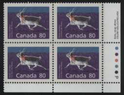 Canada 1988-92 MNH Sc 1180 Peary Caribou LR Plate Block - Numeri Di Tavola E Bordi Di Foglio