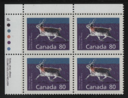 Canada 1988-92 MNH Sc 1180 Peary Caribou UL Plate Block - Plattennummern & Inschriften