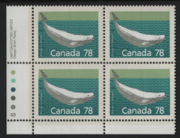 Canada 1988-92 MNH Sc 1179 78c Beluga Whale LL Plate Block - Num. Planches & Inscriptions Marge