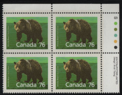 Canada 1988-92 MNH Sc 1178i 76c Grizzly Bear UR Plate Block - Plate Number & Inscriptions