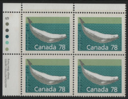 Canada 1988-92 MNH Sc 1179 78c Beluga Whale UL Plate Block - Num. Planches & Inscriptions Marge