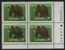 Canada 1988-92 MNH Sc 1178 76c Grizzly Bear LR Plate Block - Plattennummern & Inschriften