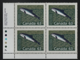 Canada 1988-92 MNH Sc 1176a 63c Harbour Porpoise LL Plate Block - Plattennummern & Inschriften