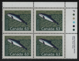 Canada 1988-92 MNH Sc 1176a 63c Harbour Porpoise UR Plate Block - Números De Planchas & Inscripciones