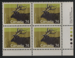 Canada 1988-92 MNH Sc 1177 74c Wapiti LR Plate Block - Numeri Di Tavola E Bordi Di Foglio