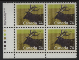 Canada 1988-92 MNH Sc 1177 74c Wapiti LL Plate Block - Num. Planches & Inscriptions Marge