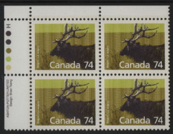 Canada 1988-92 MNH Sc 1177 74c Wapiti UL Plate Block - Plaatnummers & Bladboorden