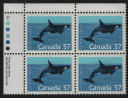 Canada 1988-92 MNH Sc 1173i 57c Killer Whale UL Plate Block - Plattennummern & Inschriften