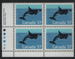 Canada 1988-92 MNH Sc 1173 57c Killer Whale LL Plate Block - Plaatnummers & Bladboorden