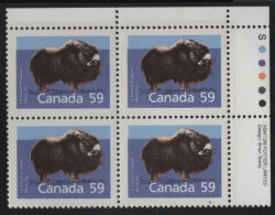 Canada 1988-92 MNH Sc 1174a 59c Musk Ox UR Plate Block - Plate Number & Inscriptions