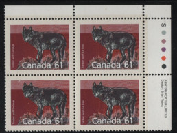 Canada 1988-92 MNH Sc 1175 61c Timber Wolf UR Plate Block - Num. Planches & Inscriptions Marge