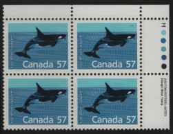 Canada 1988-92 MNH Sc 1173i 57c Killer Whale UR Plate Block - Numeri Di Tavola E Bordi Di Foglio