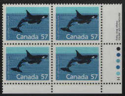 Canada 1988-92 MNH Sc 1173i 57c Killer Whale LR Plate Block - Numeri Di Tavola E Bordi Di Foglio