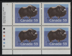Canada 1988-92 MNH Sc 1174 59c Musk Ox LL Plate Block - Plate Number & Inscriptions