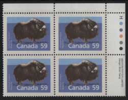 Canada 1988-92 MNH Sc 1174 59c Musk Ox UR Plate Block - Plate Number & Inscriptions