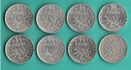 FRANCE . 1/2 FRANC . SEMEUSE DE ROTY . 1966, 1975, 1984, 1986, 1991, 1992, 1996, 2000 . LOT DE 8 PIÈCES - Réf. N°235B - - 50 Centimes