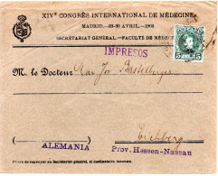 68195 - Spanien - 1903 - 5c EF A DrucksBf MADRID -> Deutschland, Abs Sekretariat D 14. Int Aerztekongresses - Geneeskunde