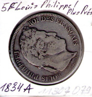 France. 5 Francs Louis Philippe 1834 A - 5 Francs