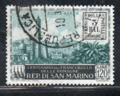 REPUBBLICA DI SAN MARINO 1959 POSTA AEREA AIR MAIL CENTENARIO FRANCOBOLLI ROMAGNE LIRE 120 USATO USED OBLITERE' - Gebruikt