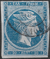 Plateflaw 20 F 6 In GREECE 1871-72 Large Hermes Head Inferior Paper Issue 20 L Grey Blue Vl. 48 A / H 35 B Position 26 - Variedades Y Curiosidades