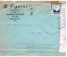 68198 - Spanien - 1936 - 50c Salmeron EF A Bf BARCELONA -> Frankreich, M Span Zensur - Lettres & Documents