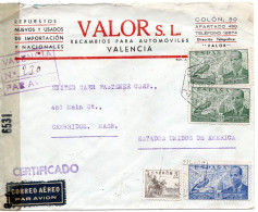 68199 - Spanien - 1945 - 2@2Ptas Luftpost MiF A R-LpBf VALENCIA -> CAMBRIDGE, MA (USA), M Span & US-Zensuren - Storia Postale