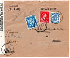 68208 - Belgien - 1945 - 1F V MiF A Bf VEURNE -> Schweiz, M Belg Zensur - Briefe U. Dokumente
