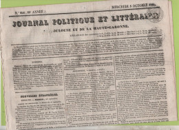 JOURNAL POLITIQUE DE TOULOUSE 08 10 1834 PAYS DE FOIX - ESPAGNE - PORTUGAL - ARCHEVEQUE AVIGNON - GRECE - CHATEAUBRIAND - 1800 - 1849