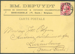 N°74 - 10c. Vert Obl. Sc SWEVEZEELE Sur Carte (imprimé Exp. EM. DEPUYDT Agence De Voyage Et Distances Colombophiles) Du - 1905 Thick Beard