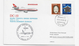 3790  Carta Aérea , Tokyo 1984 , Japan, Vuelo Tokyo- Bombay-Zurich - Storia Postale